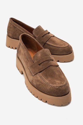 Luvi Shoes Vıonel Toprak Süet Hakiki Deri Kadın Loafer Ayakkabı