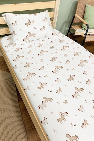 Organik Tek Kişilik Lastikli Çarşaf Seti - Minik Tay Renkli