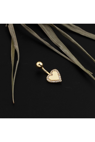 Kalp Model Altın Göbek Piercing 14 Ayar Sarı