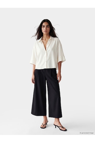 Lcw Vision Beyaz Keten Karışımlı Oversize Kadın Gömlek