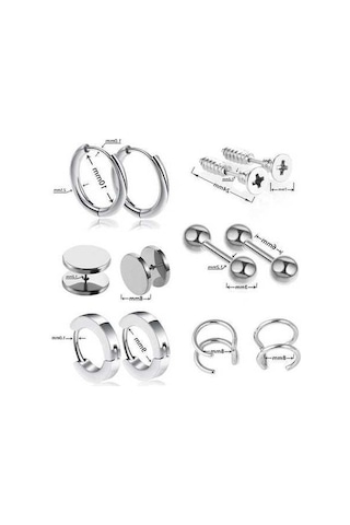 Novahub Gümüş Paslanmaz Çelik Titanyum Küpe Seti, Küpe Küpe Kulak Tokası Takı Gümüş