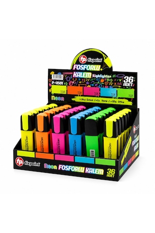 Lunaev 36 Adet Neon Fosforlu Kalem - Standlıdır İçinde 12 - Sarı - 6 - Turuncu - 6 - Pembe - 6 - Mav 103 Ivory