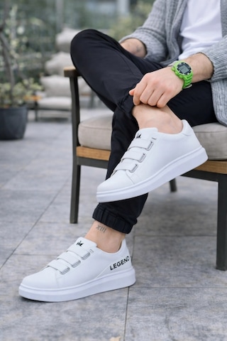 Mevese Egem Bağcıksız 3 Bantlı Lastikli Legend Cilt Erkek Günlük Sneaker Ayakkabı - Beyaz