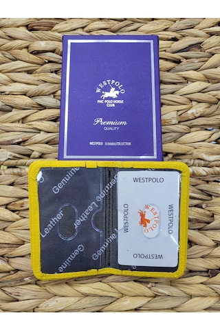 Westpolo İsme Özel 1026 Hakiki Deri Unısex Kartlık Sarı