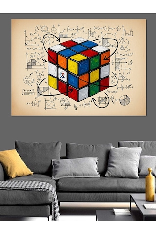 Rubik Küp Matematik Formülü Dekoratif Kanvas - Mdf Ahşap Tablo