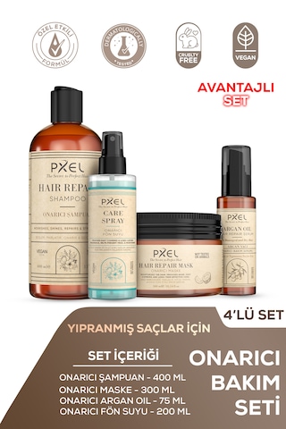 Pxel Onarıcı Şampuan - Maske - Argan Yağı Serum - Fön Suyu Set