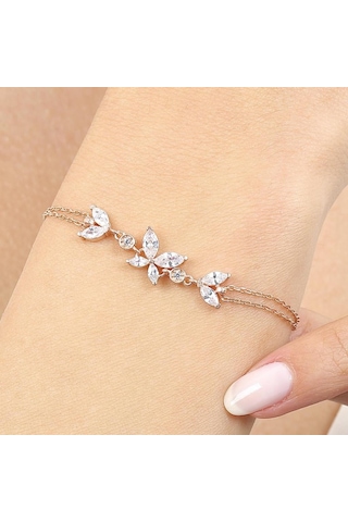 Işıltılı Kelebek Zarafeti Rose Renk Gümüş Bileklik