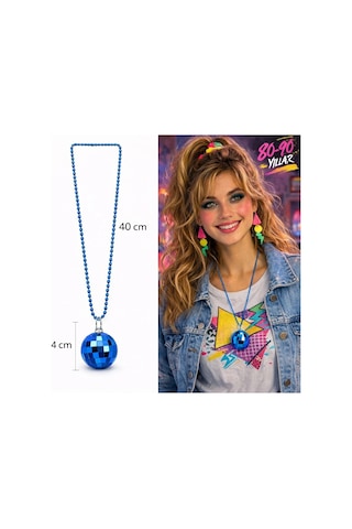 Retro Disko Topu Şekilli 8039ler 9039lar Mavi Renk Plastik Kolye