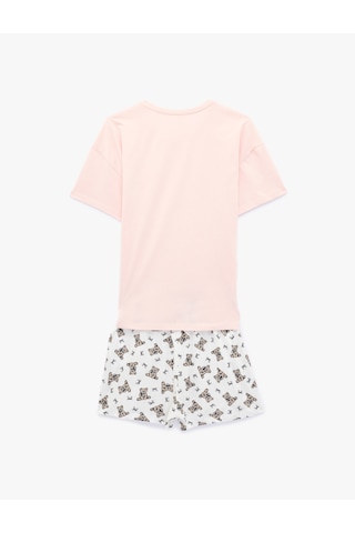Koton Pamuklu Bisiklet Yaka Kısa Kollu Rahat Kesim Baskılı Pijama Takımı Pembe 6slk40174mk