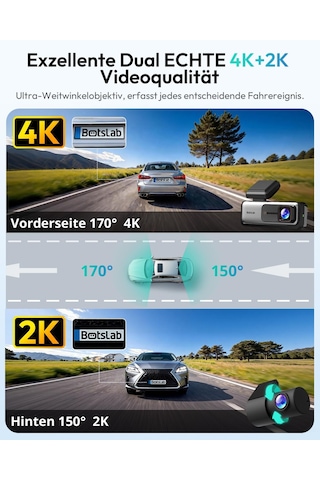 Botslab Araç Kamerası Araç Ön Arka, Wifi Özellikli 4k Araç Kamerası Gps, Adas'lı Çift Araç Kamerası, Gece Görüşü, 170 Geniş Açı, 2,45" Ips, 7/24 Park İzleme, Döngü Kayıt Mikro Sd Kart Dahil Değil