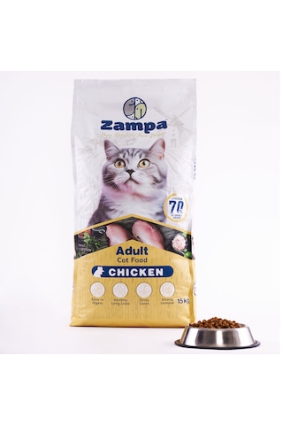 Zampa Tam ve Dengeli Tavuk Etli Yetişkin Kediler İçin Kuru Mama 15 KG