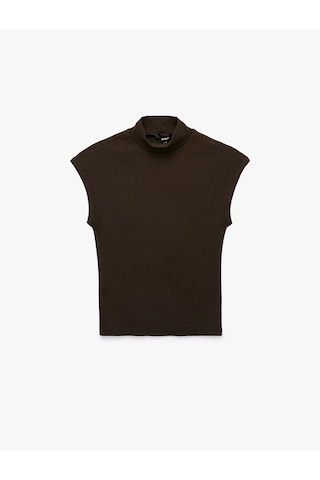 Koton Pamuklu Slim Fit Kolsuz Dik Yaka Bluz Kahverengi 7wak50081ek Kahve