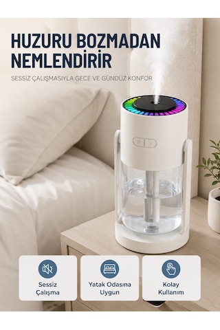 Znv Zenvia Mey İthalat Taşınabilir Hava Nemlendirici Led Işıklı Şeffaf Hazneli Ev Ofis Yatak Odası Nemlendirme
