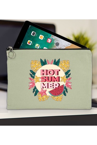 Bk Gift Yaz Temalı-8 Mint Yeşili Tablet Çantası 30x21cm, Apple iPad Uyumlu Çantası, Baskılı Tablet Kılıfı Kılıf