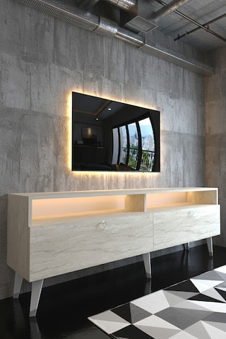 Resital Ledli Tv Sehpası - Led Işıklı - Silver Traverten - Sl9016 Resital Ledli Tv Sehpası - Led Işıklı - Silver Traverten - Sl9016