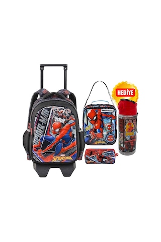 Spiderman Çekçekli Okul Çantası Mavi - Suluk & Matara MAvi