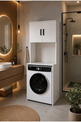 Alesta Life Çamaşır Makinesi Dolabı, Çamaşır Makinesi Üstü Düzenleyici, Banyo Dolabı, Makine Üstü Dolap Beyaz