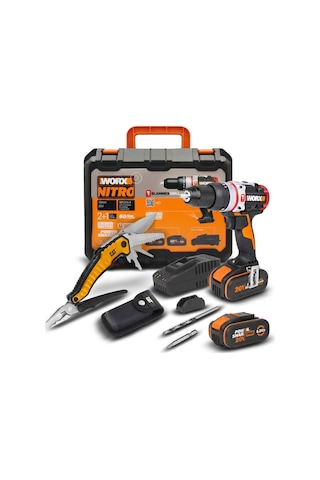 Worx WX354.4CK 20V 4.0AH Li-ion Çift Akülü Kömürsüz Profesyonel Şarjlı Darbeli Matkap + DA980045 9 Çok Fonksiyonlu 27 CM Çelik Kamp Çakısı