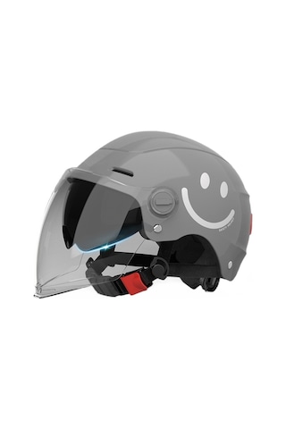 Yy SQ668 Kulak Muhafızları Çift Ayna Kuyruk Işık Açık Motosiklet Kaskı Gri