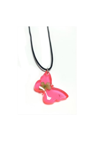 Kartopu - 872 - Çiçeği Kelebek Epoksi - Csmo-tex - Kolye-açık Pembe