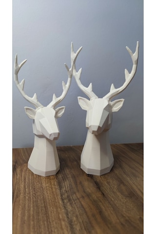 2 Li Set Geyik Figürlü Modern Dekoratif Hediyelik Biblo Kemik Beyazı 22cm/19cm Gizzstore Home