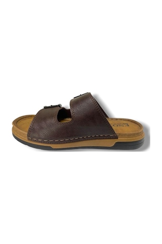 Enova M253-0202-25 Deri Anatomik Soft Çift Bant Erkek Terlik Kahverengi