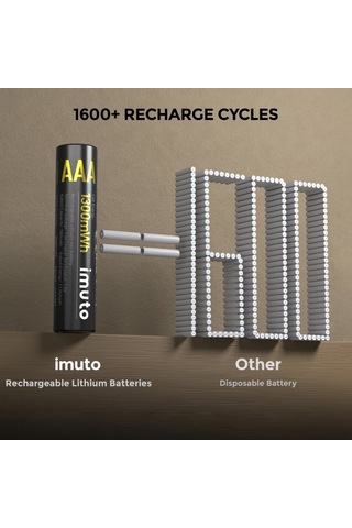 Imuto 1300mwh Aaa Şarj Edilebilir Lityum Pil 4 Lü Paket