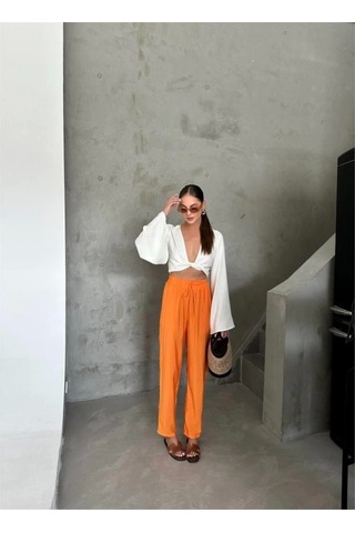 Defymoda Bel Lastik Detaylı Modal Kumaş Pantolon - Orange Orange