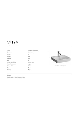VitrA Metropole 5661B003-0937 Armatür Delikli Lavabo 50 CM Beyaz