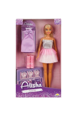 01423 Sun-rst-sıs-mnk- Alisha Gece Elbiseli Bebek Seti 29cm Koyu Pembe