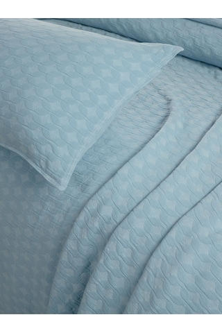 Elvira Yatak Örtüsü Seti Çift Kişilik Mavi Kutulu Açık Mavi