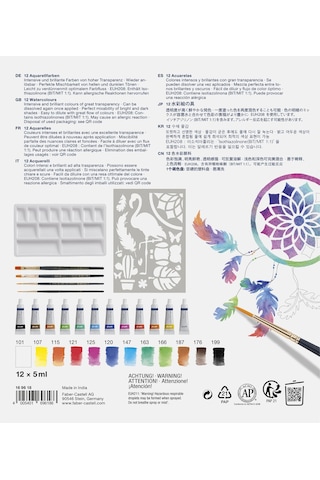 Faber-Castell Suluboya Boyama Seti 18 Parça,Sulu Boya Tüpü,Sulu Boya Fırçası, Karıştırma Paleti ve Çizim Şablonu