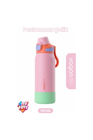 700 Ml Tek Kapak Çift Kullanım Pipetli Rahat İçim Kulplu Paslanmaz Çelik Termos Ffvgn1112-700ml Pembe