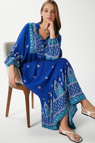 Modest Kadın Andrea Mavi %100 Viskon Maksi Boy Yazlık Elbise Çok Renkli