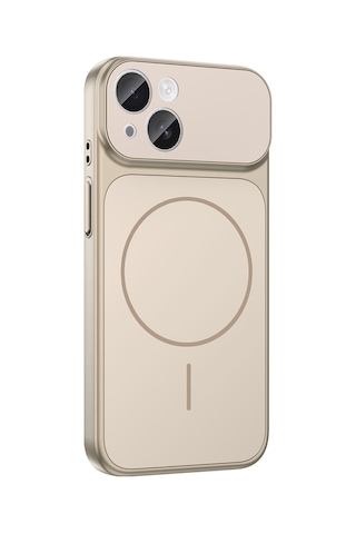Apple Uyumlu iPhone 13 Kılıf Şarj Özellikli Kamera Lensli 1.8mm İnce Sert Formen Kapak Gold