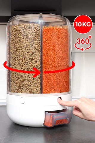 10 Kg Kapasiteli Gıda Ve Bakliyat, Organizeri 360 Derece Dönebilen, Baharat Kaşığı Ve Nihale Hediye Beyaz