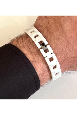 1. Sınıf Çelik Ve %100 Seramik Mixli Beyaz Erkek Bileklik 22 Cm