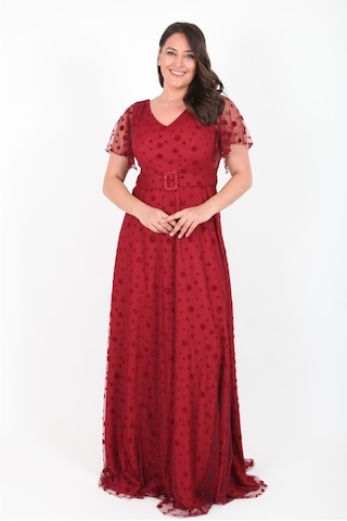 Ladies First Büyük Beden 3424 Bordo Uzun Abiye Elbise