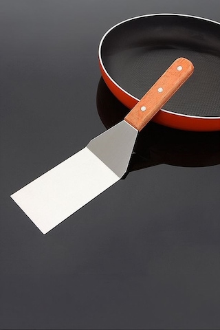 Morponi Ahşap Saplı Paslanmaz Çelik Spatula Pasta Tatlı Baklavacı Spatulası Metal