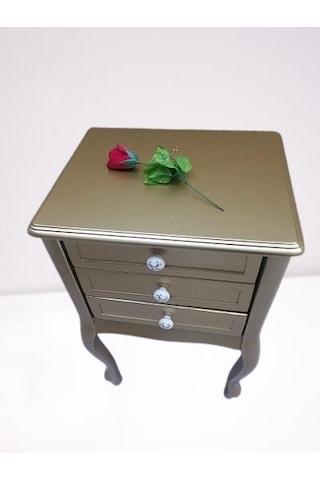 Komodin Model 90529 3çekmeceli Kayın Lükens Ayak Gold Renk Porselen Kulp El Yapım