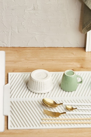 Rotanev Beyaz Büyük Boy Silikon Su Toplamaz Bulaşık Kurutma Matı Bulaşıklık - Bulaşık Altlığı 44 X 33 Cm Krem