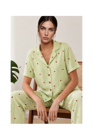Fit Women Kadın Kısa Kollu Rahat Yeşil Pijama Takımı 4732