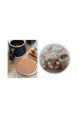 Seramik Bardak Altlığı Üzüm Desenli 10x10cm Çok Renkli