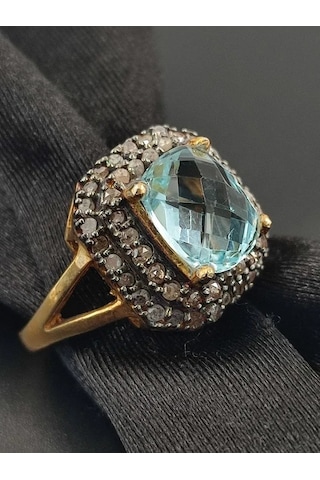 Allahverdi Türkmen Mavi Topaz Elmas Yüzük 218