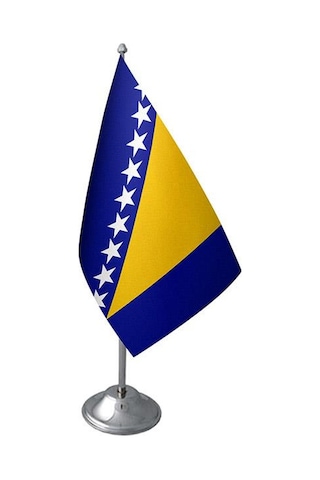 Masa Üstü Bosna Hersek Bayrağı Krom Direk Masa Bayrak Seti