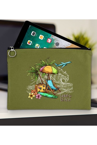 Bk Gift Yaz Temalı-9 Yeşil Tablet Çantası 30x21cm, Apple iPad Uyumlu Çantası, Baskılı Tablet Kılıfı Kılıf