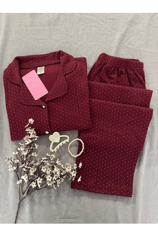 Mh Moony Homewears Nokita Bordo Kışlık Termal Merlin Kumaş Pijama Takımı Ton Bordo