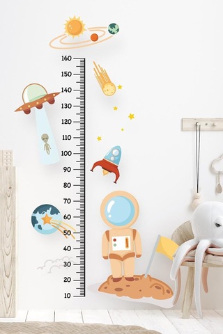 Uzay Figürlü Boy Cetveli Boy Ölçer Sticker Çocuk Bebek Odası Duvar Sticker Seti