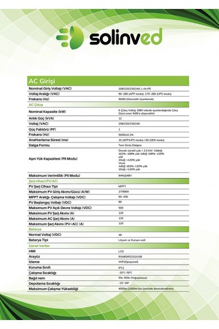 Solinved 6.0 Kw Mppt Off-grıd Inverter 6000w, 48v/ 60-450vdc, Slv-6000-48