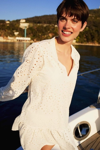 Defacto Apaş Yaka Brode Uzun Kollu Mini Plaj Elbisesi-fall İn Love D8734ax25smwt16 Beyaz